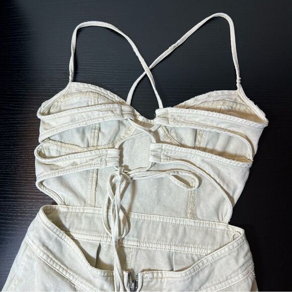 Mustard Seed Women’s Open Back Denim Romper Cream Small NWT - Picture 7 of 13
